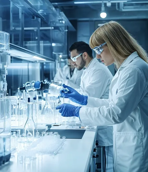 Scientists working in laboratory